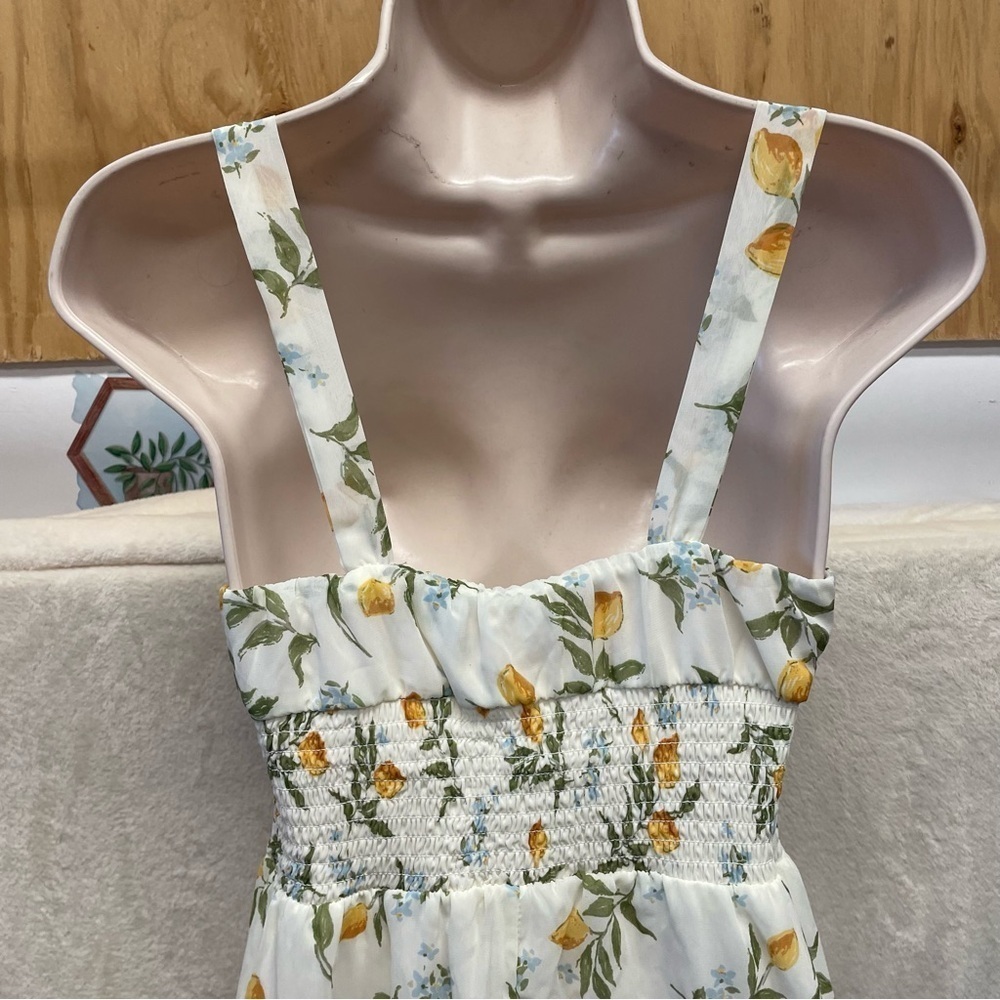Sincerely Jules midi summer dress lemon print fairy core women’s XS smocked - Picture 3 of 5